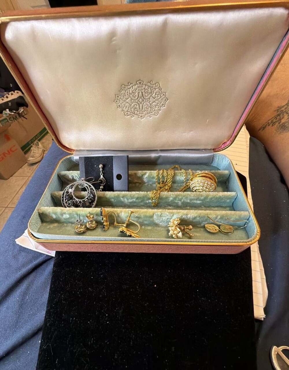 Vintage Farrington Genuine Texol Jewelry Box with Vintage Costume Jewelry